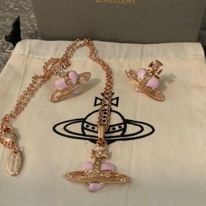 Vivienne Westwood Pink and Gold Earrings and Necklace Set Both included :)